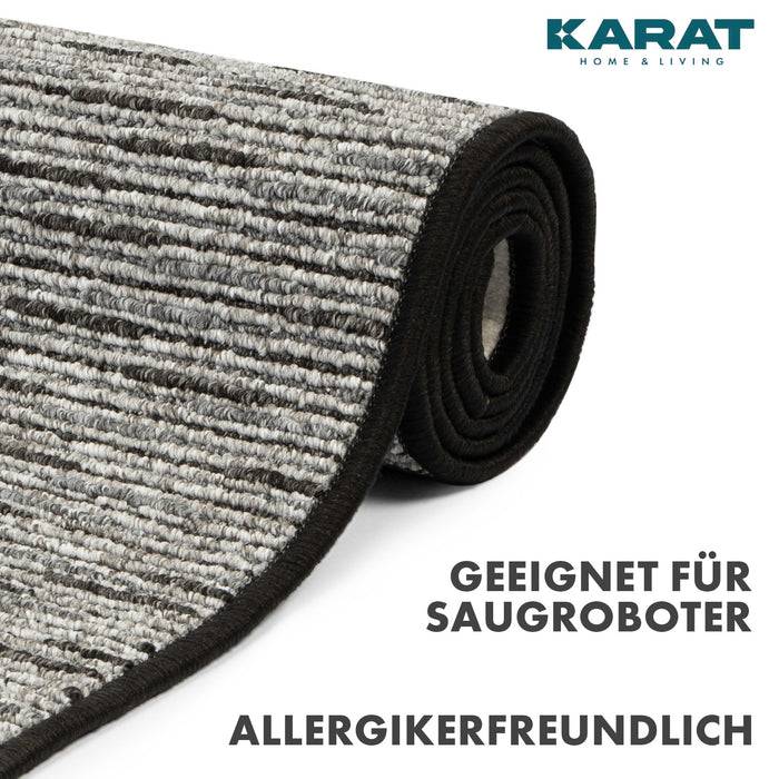 FLOORDIREKT Teppichläufer Geneva - Mit weicher Filzrückseite & Umkettelung - Anthrazit - 80 x 150 cm