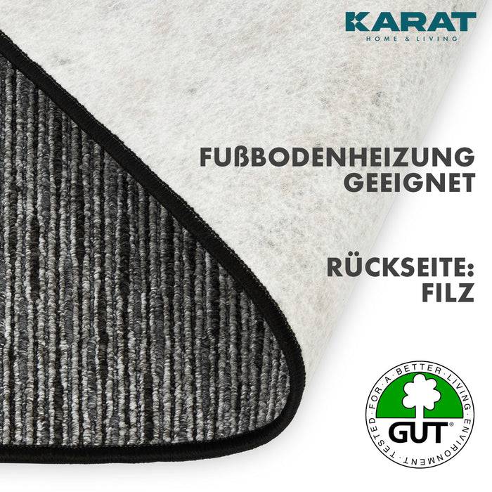 FLOORDIREKT Teppichläufer Geneva - Mit weicher Filzrückseite & Umkettelung - Anthrazit - 80 x 200 cm