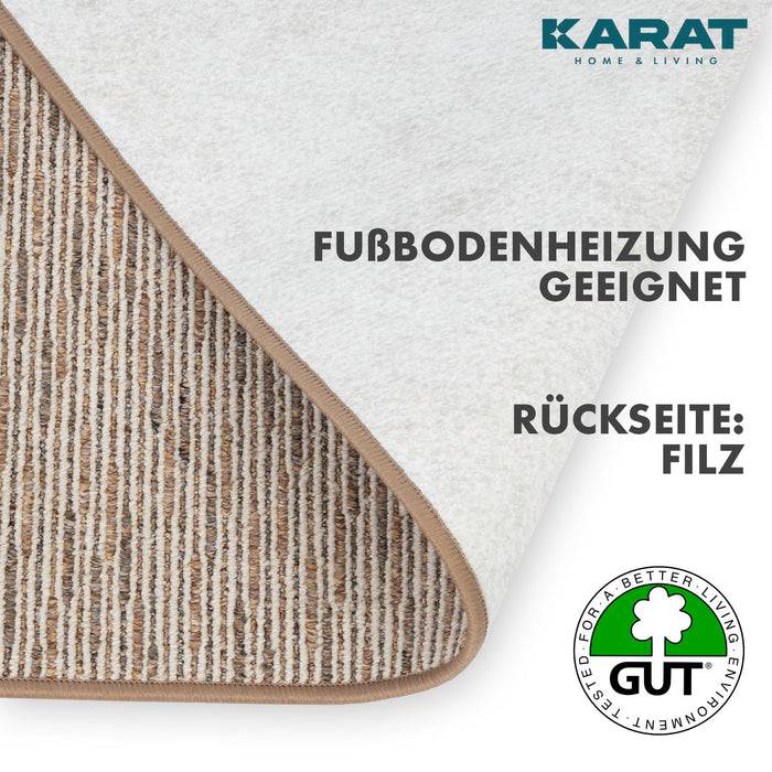 FLOORDIREKT Teppichläufer Geneva - Mit weicher Filzrückseite & Umkettelung - Beige - 80 x 150 cm