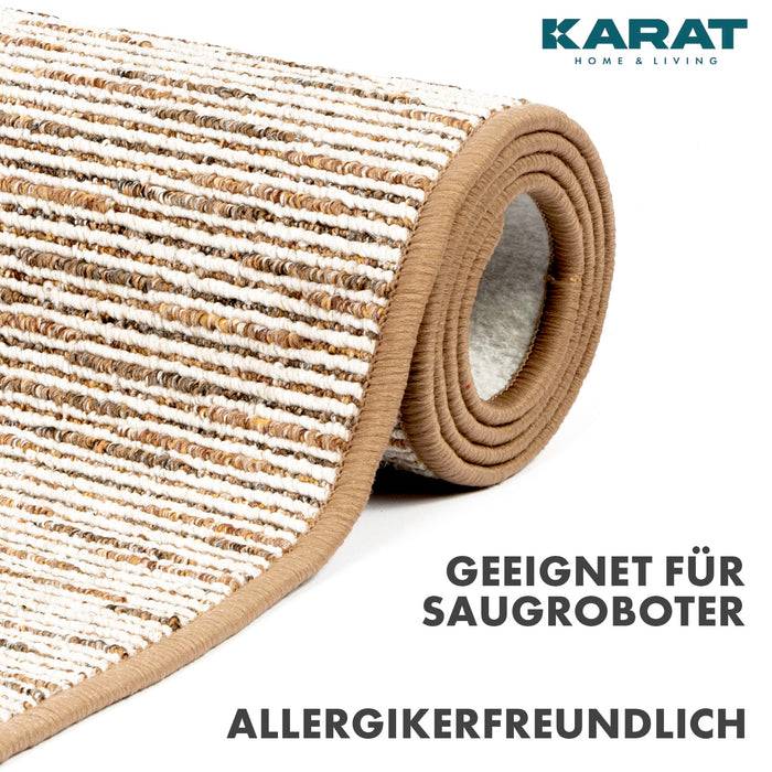 FLOORDIREKT Teppichläufer Geneva - Mit weicher Filzrückseite & Umkettelung - Beige - 80 x 150 cm