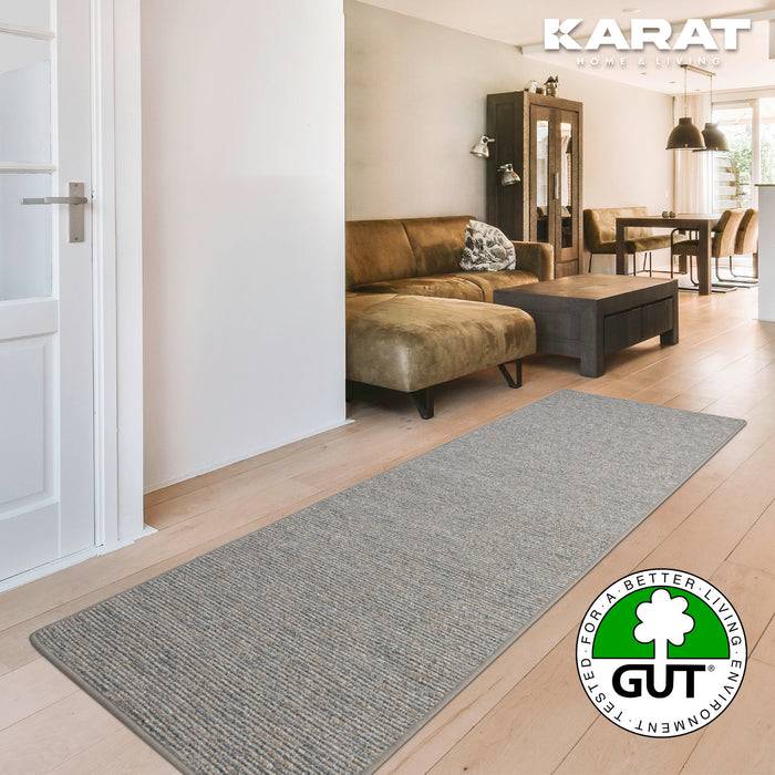 FLOORDIREKT Teppichläufer Geneva - Mit weicher Filzrückseite & Umkettelung - Silbergrau - 80 x 400 cm