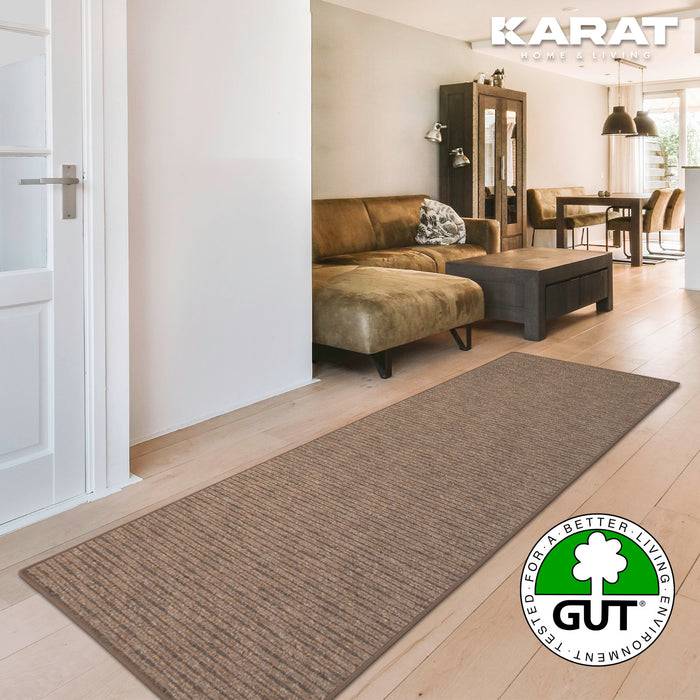 FLOORDIREKT Teppichläufer Geneva - Mit weicher Filzrückseite & Umkettelung - Hellbraun - 80 x 300 cm