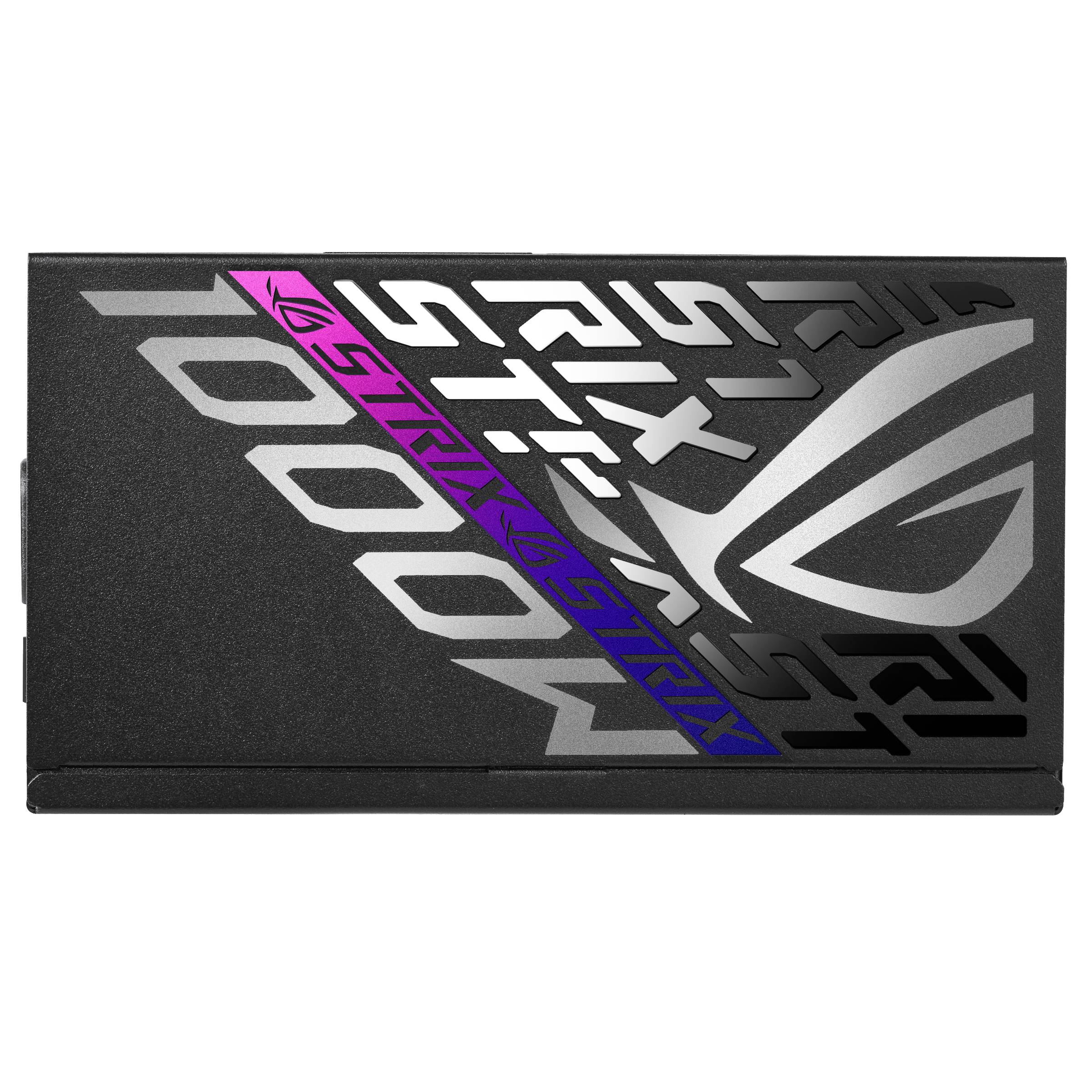 ASUS ROG Strix Grafikkarte in einer Verpackung auf schwarzem Hintergrund, mit großem ROG-Logo und 