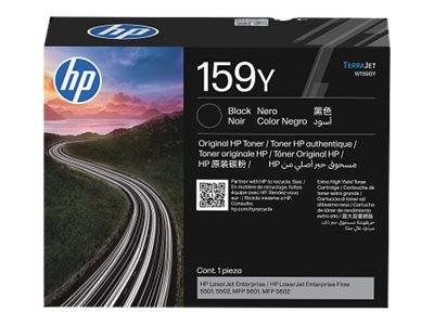HP 159Y schwarze Tonerpatrone Karton mit einem landschaftlichen Straßenbild und Produktdetails für HP LaserJet Drucker.