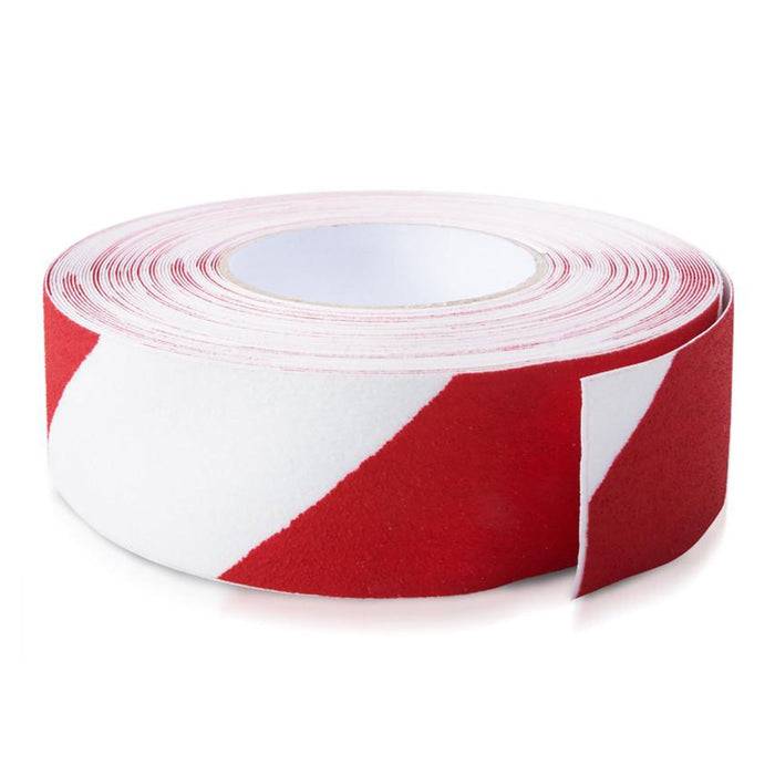 FLOORDIREKT Antirutsch-Warnbelag - Selbstklebend & rutschhemmend - 25 mm x 18,3 m - Rot-Weiß