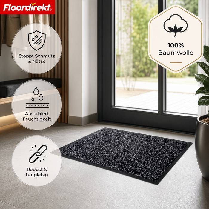 FLOORDIREKT Schmutzfangmatte Karat - Waschbare Sauberlaufmatte mit rutschfester TPE-Rückseite - Anthrazit - 50 x 80 cm
