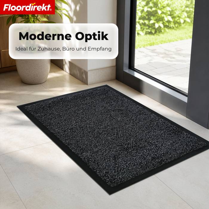 FLOORDIREKT Schmutzfangmatte Karat - Waschbare Sauberlaufmatte mit rutschfester TPE-Rückseite - Grau - 40 x 60 cm