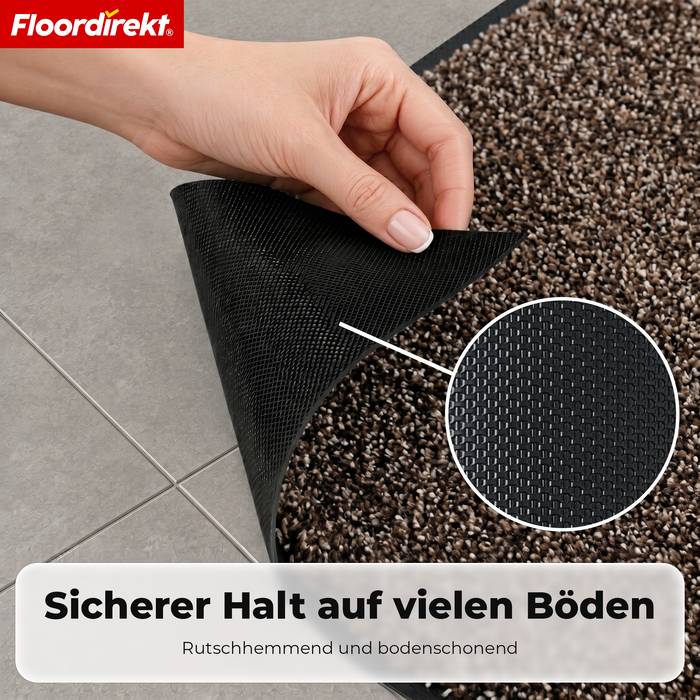 FLOORDIREKT Schmutzfangmatte Karat - Waschbare Sauberlaufmatte mit rutschfester TPE-Rückseite - Braun - 40 x 60 cm