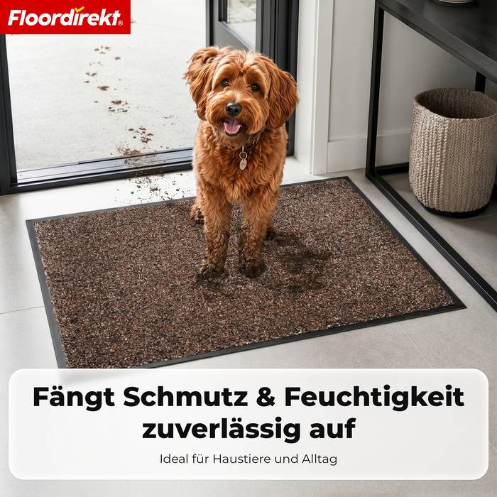 FLOORDIREKT Schmutzfangmatte Karat - Waschbare Sauberlaufmatte mit rutschfester TPE-Rückseite - Braun - 50 x 80 cm