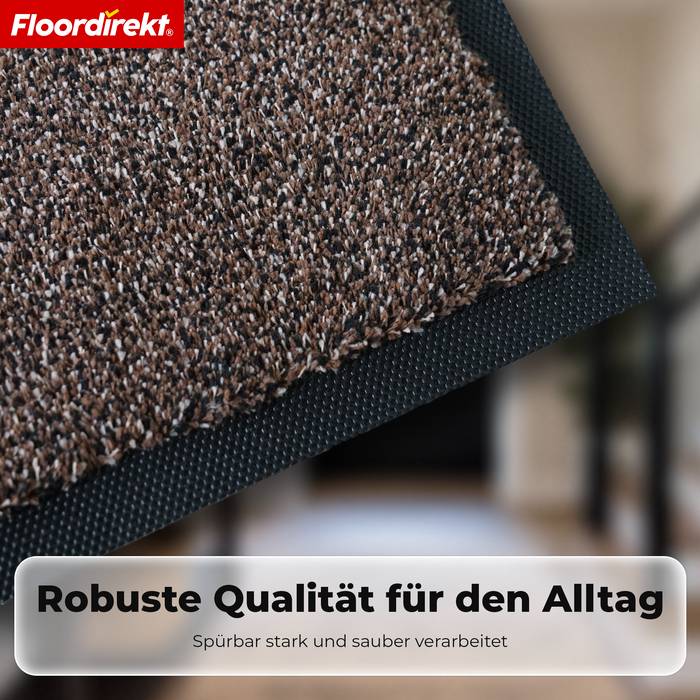 FLOORDIREKT Schmutzfangmatte Karat - Waschbare Sauberlaufmatte mit rutschfester TPE-Rückseite - Braun - 50 x 80 cm