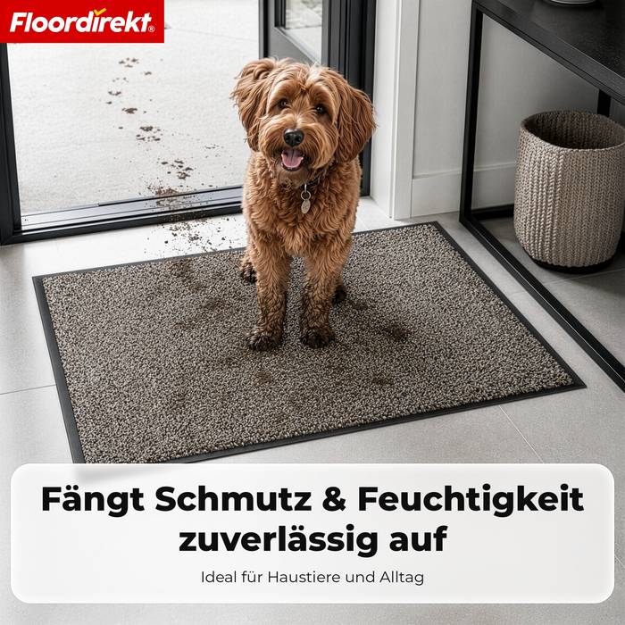 FLOORDIREKT Schmutzfangmatte Karat - Waschbare Sauberlaufmatte mit rutschfester TPE-Rückseite - Beige - 50 x 80 cm