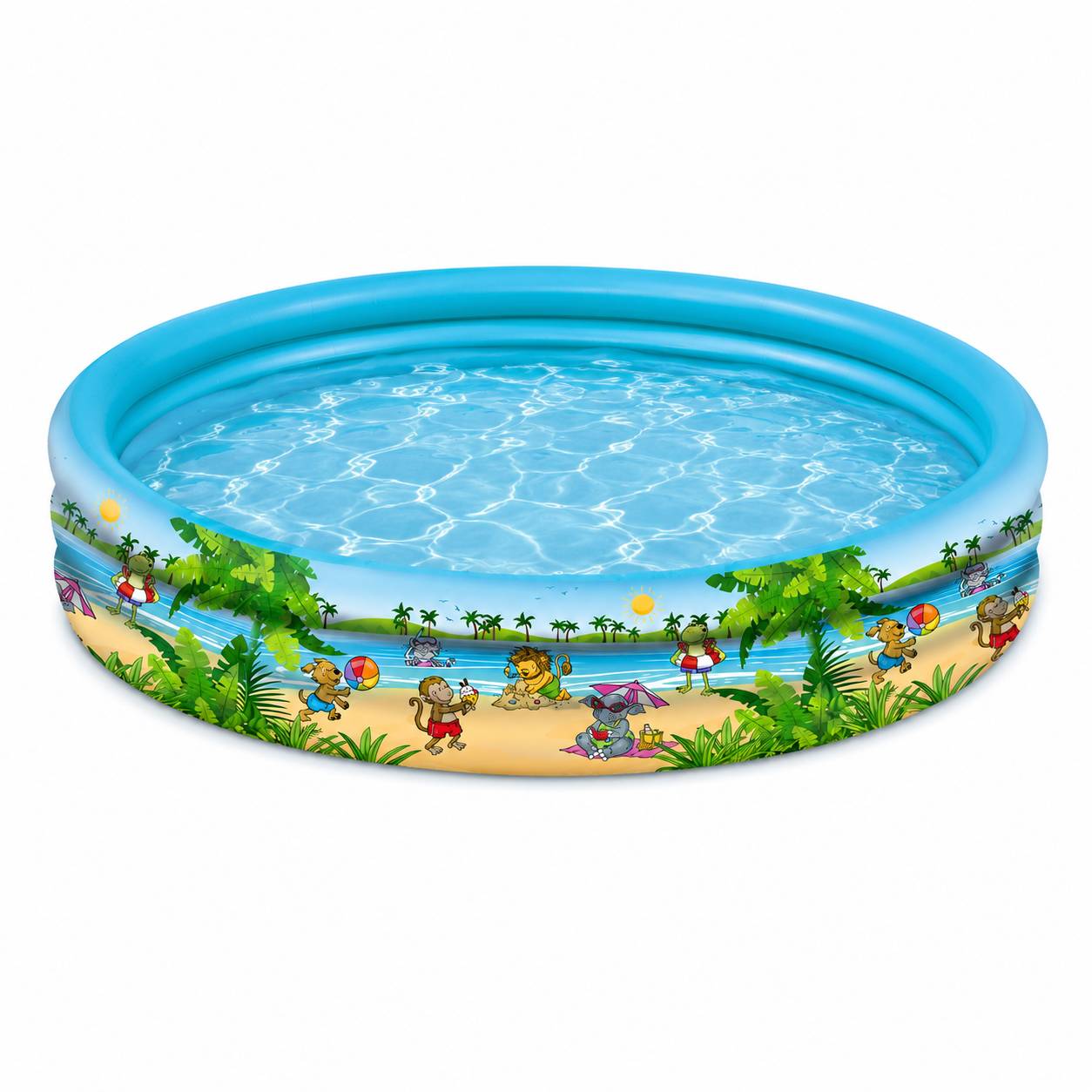 Happy People Planschbecken Summer Friends 122 x 23 cm, aufblasbarer 3-Ring Kinderpool für Garten und Sommer