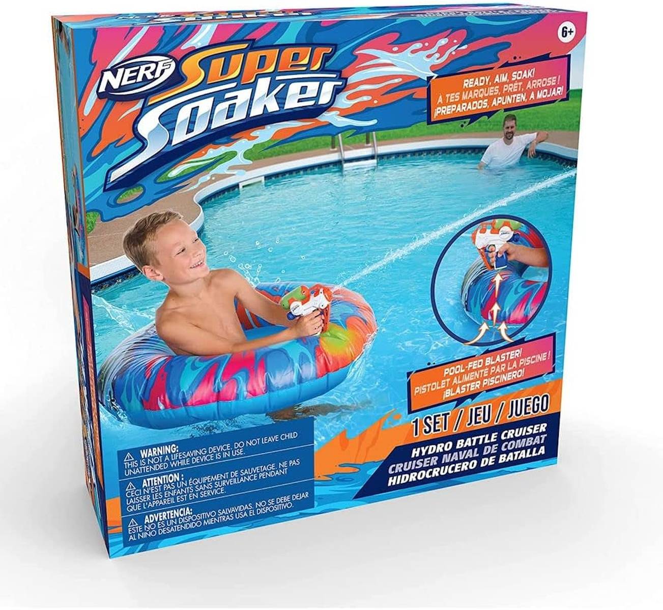 Hasbro Nerf Super Soaker Hydro Battle Cruiser Schwimmring mit Wasser Blaster für Pool und Sommer
