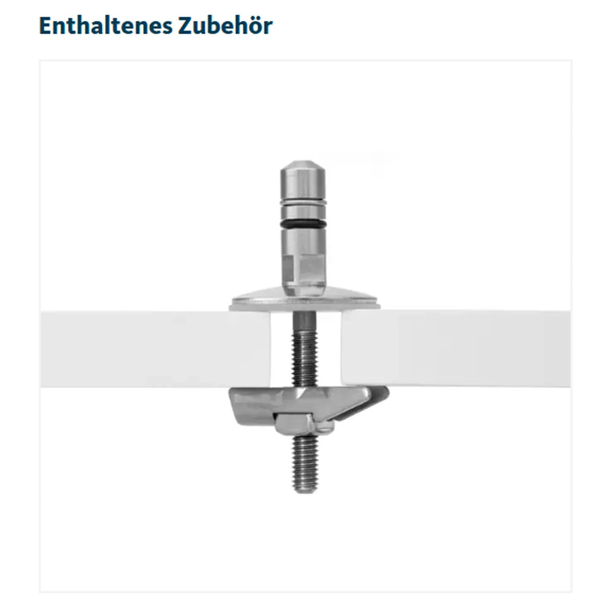 Metallklammer-Zubehör zur Sicherung eines flachen Panels, dargestellt in der Produktabbildung „Enthaltenes Zubehör