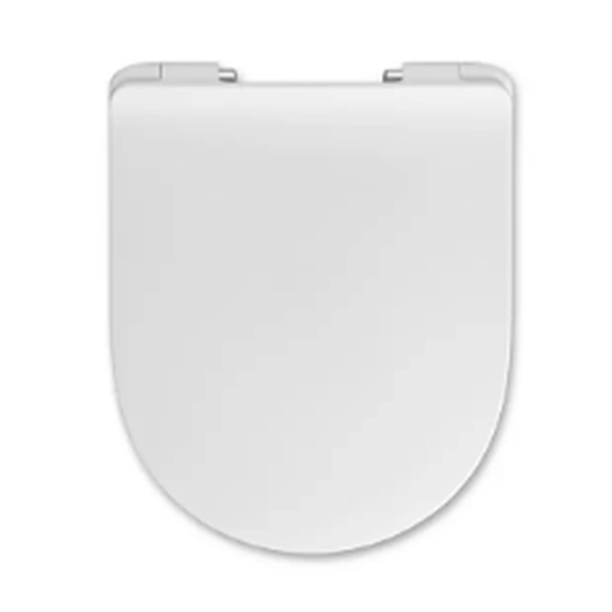 Weißer Toilettensitzdeckel von oben auf einfachem Hintergrund betrachtet.