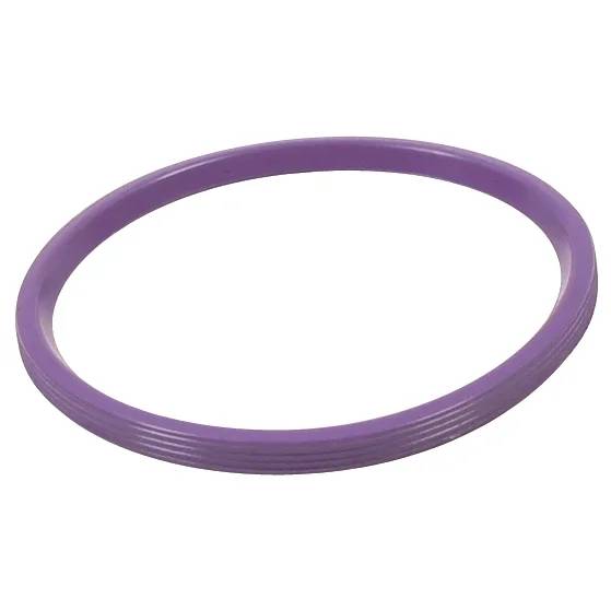 Violetter kreisförmiger Gummidichtring oder O-Ring auf weißem Hintergrund.