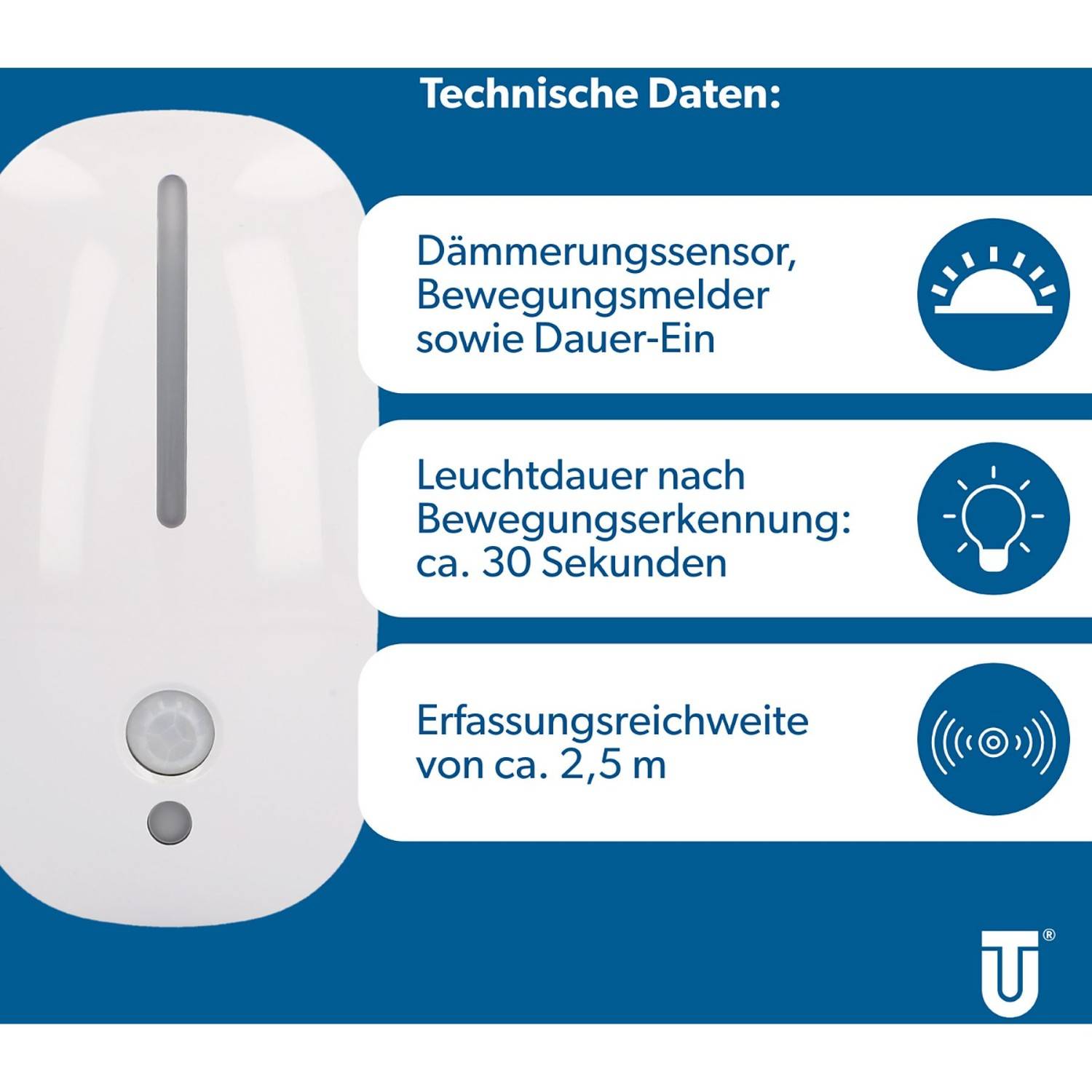 3x LED-Nachtlicht mit Dämmerungssensor + Bewegungsmelder