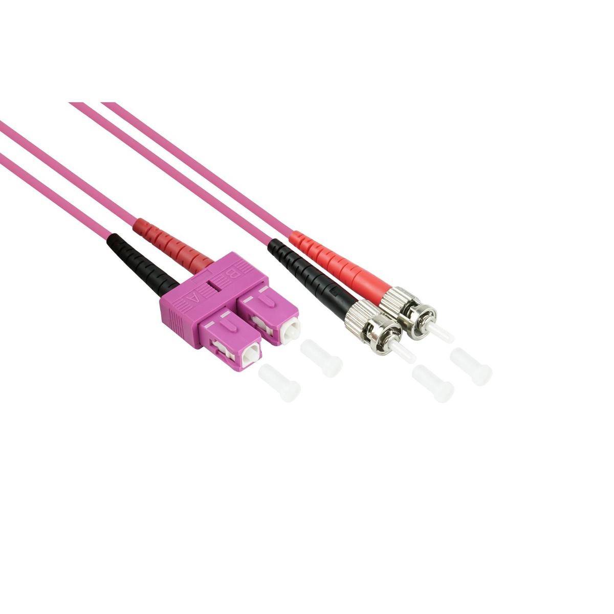 VARIA LWL Patchkabel OM4, Duplex, SC Stecker an ST Stecker, violett, 0,5m