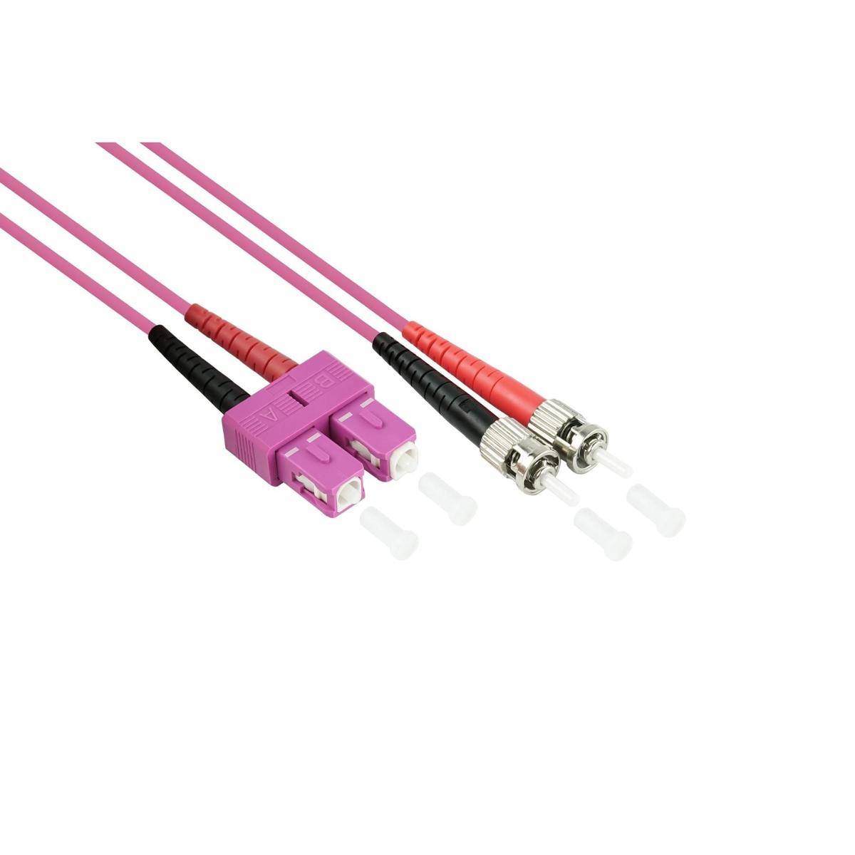 VARIA LWL Patchkabel OM4, Duplex, SC Stecker an ST Stecker, violett, 5m