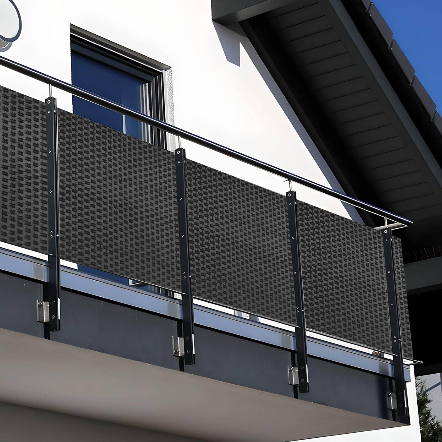 NYVI Polyrattan Balkon Sichtschutz Privafence - Balkonbespannung - 300x90 cm Anthrazit