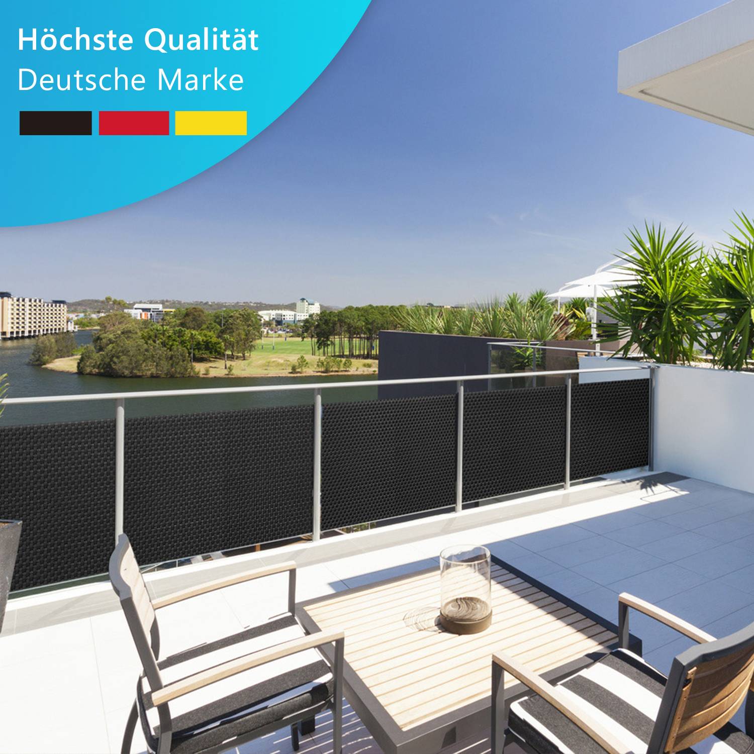 NYVI Polyrattan Balkon Sichtschutz Privafence - Balkonbespannung - 300x90 cm Dunkelbraun