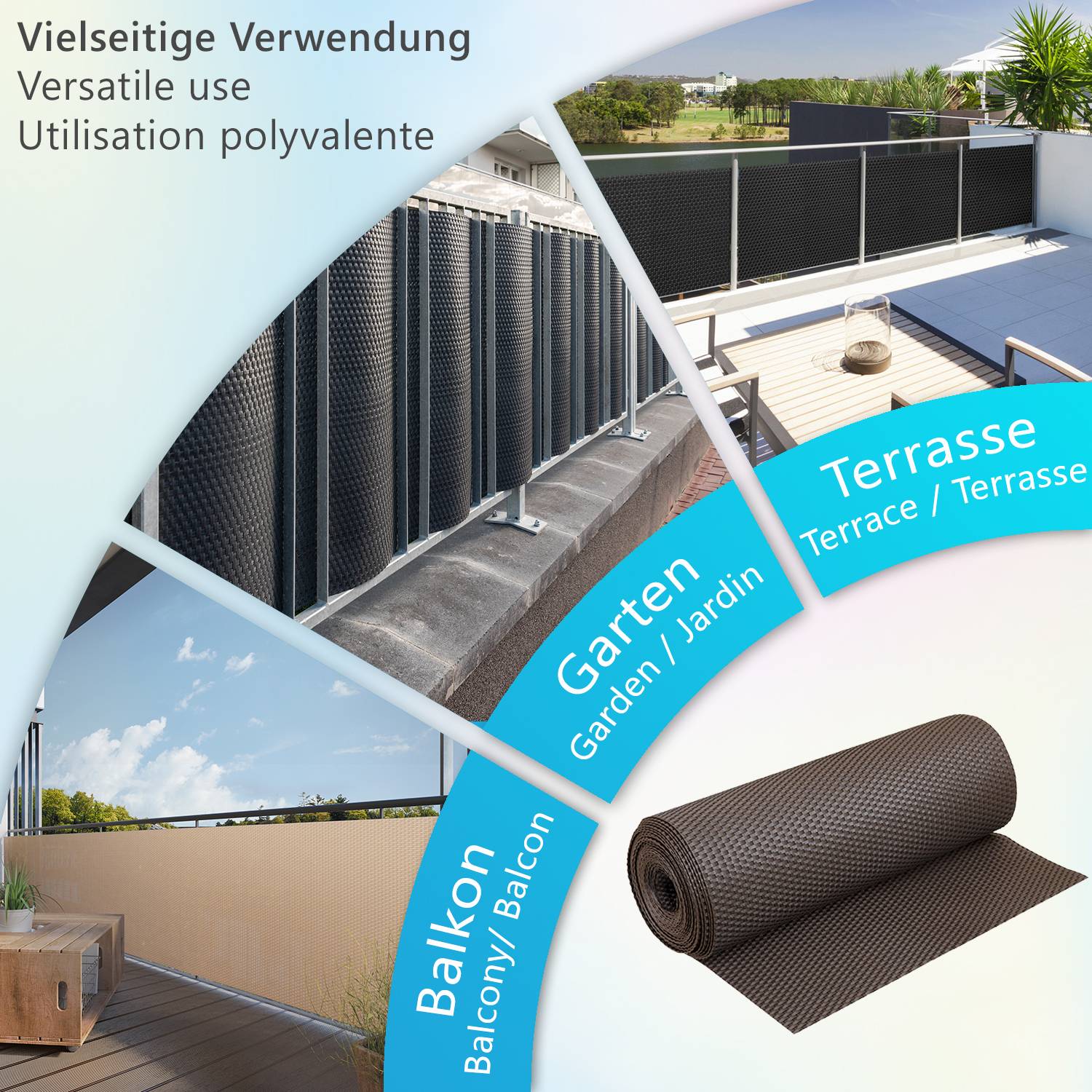 NYVI Polyrattan Balkon Sichtschutz Privafence - Balkonbespannung - 300x90 cm Honig