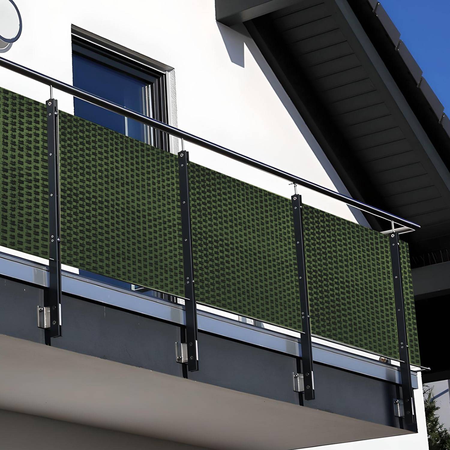 NYVI Polyrattan Balkon Sichtschutz Privafence - Balkonbespannung - 500x90 cm Grün