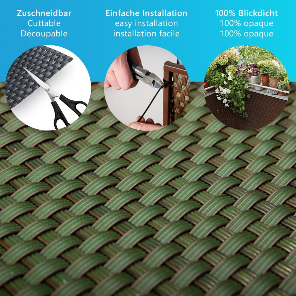 NYVI Polyrattan Balkon Sichtschutz Privafence - Balkonbespannung - 500x90 cm Grün