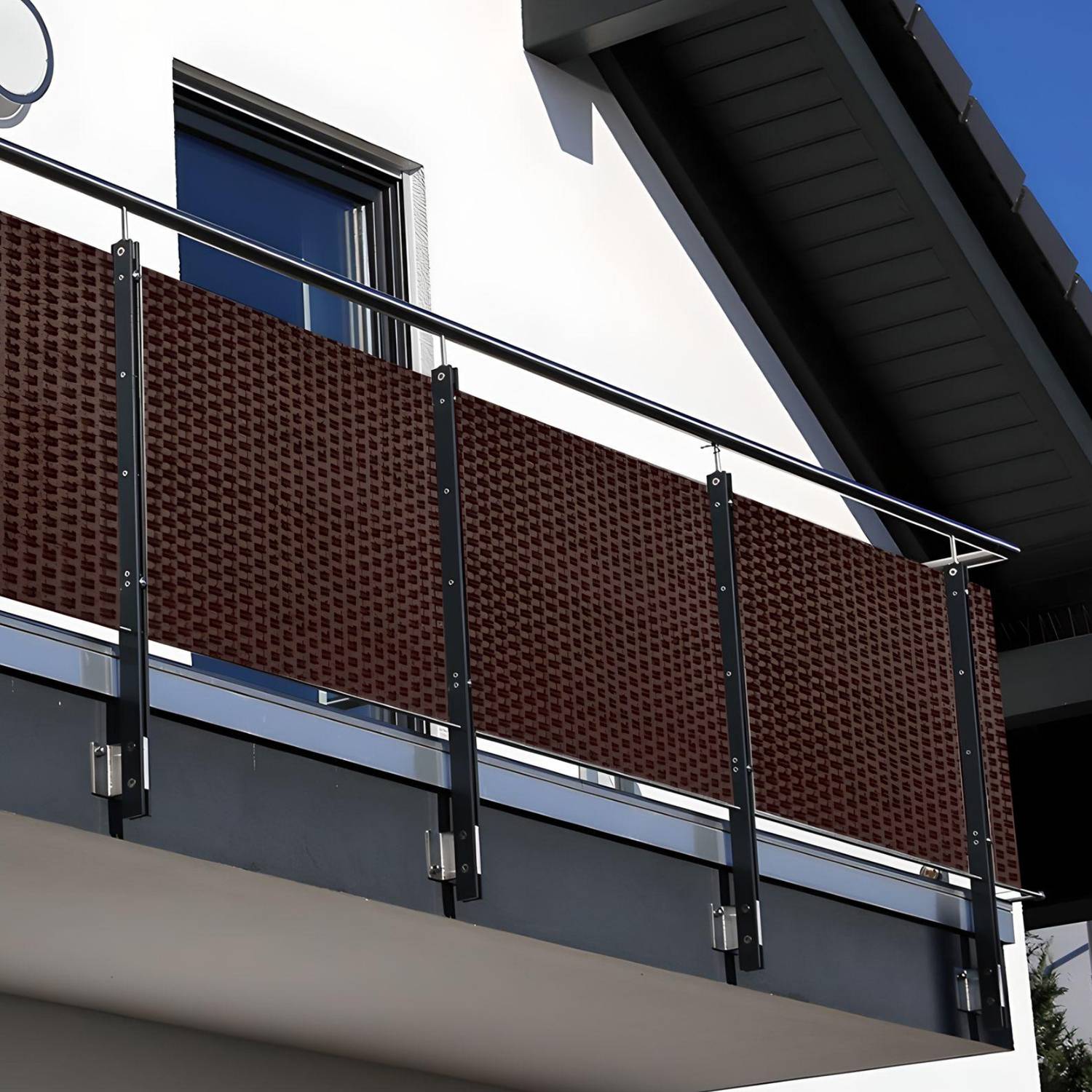 NYVI Polyrattan Balkon Sichtschutz Privafence - Balkonbespannung - 300x90 cm Braun