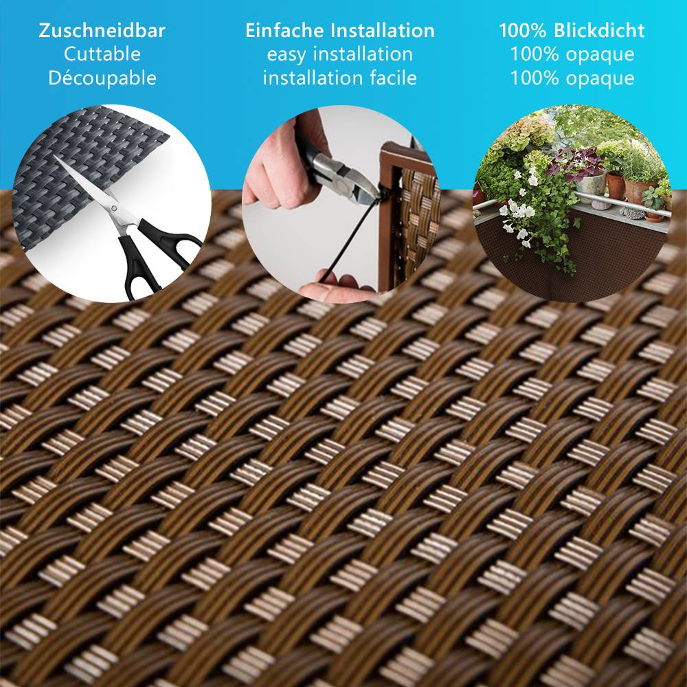 NYVI Polyrattan Balkon Sichtschutz Privafence - Balkonbespannung - 300x90 cm Braun