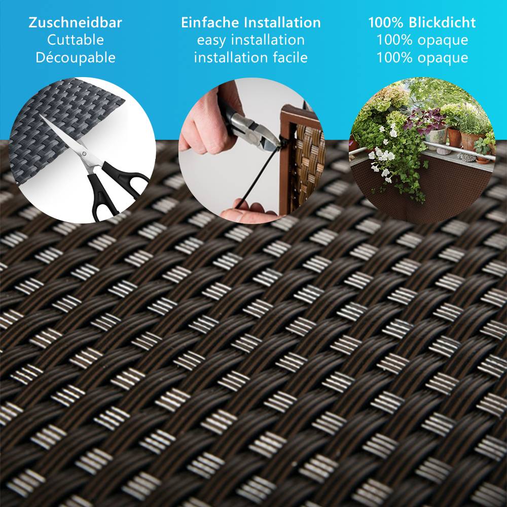 NYVI Polyrattan Balkon Sichtschutz Privafence - Balkonbespannung - 500x90 cm Dunkelbraun