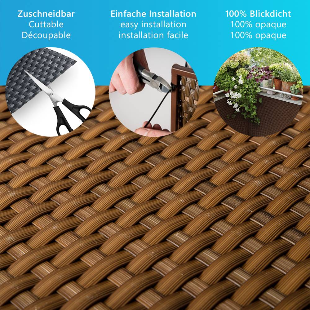 NYVI Polyrattan Balkon Sichtschutz Privafence - Balkonbespannung - 500x100 cm Honig