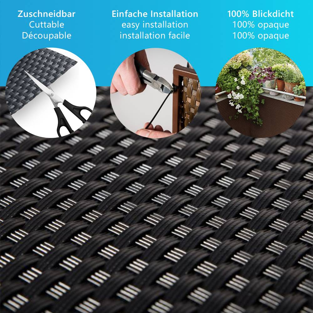 NYVI Polyrattan Balkon Sichtschutz Privafence - Balkonbespannung - 500x90 cm Schwarz
