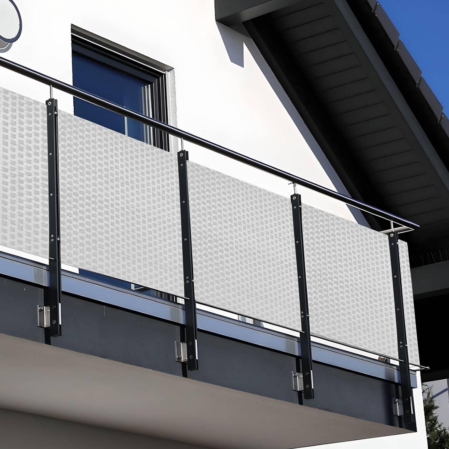 NYVI Polyrattan Balkon Sichtschutz Privafence - Balkonbespannung mit Metallösen - 300x100 cm Weiß