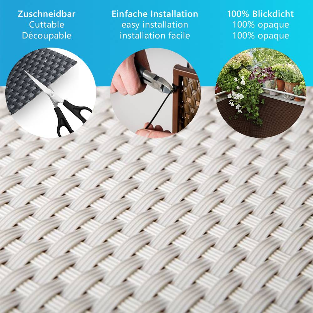 NYVI Polyrattan Balkon Sichtschutz Privafence - Balkonbespannung - 500x100 cm Weiß