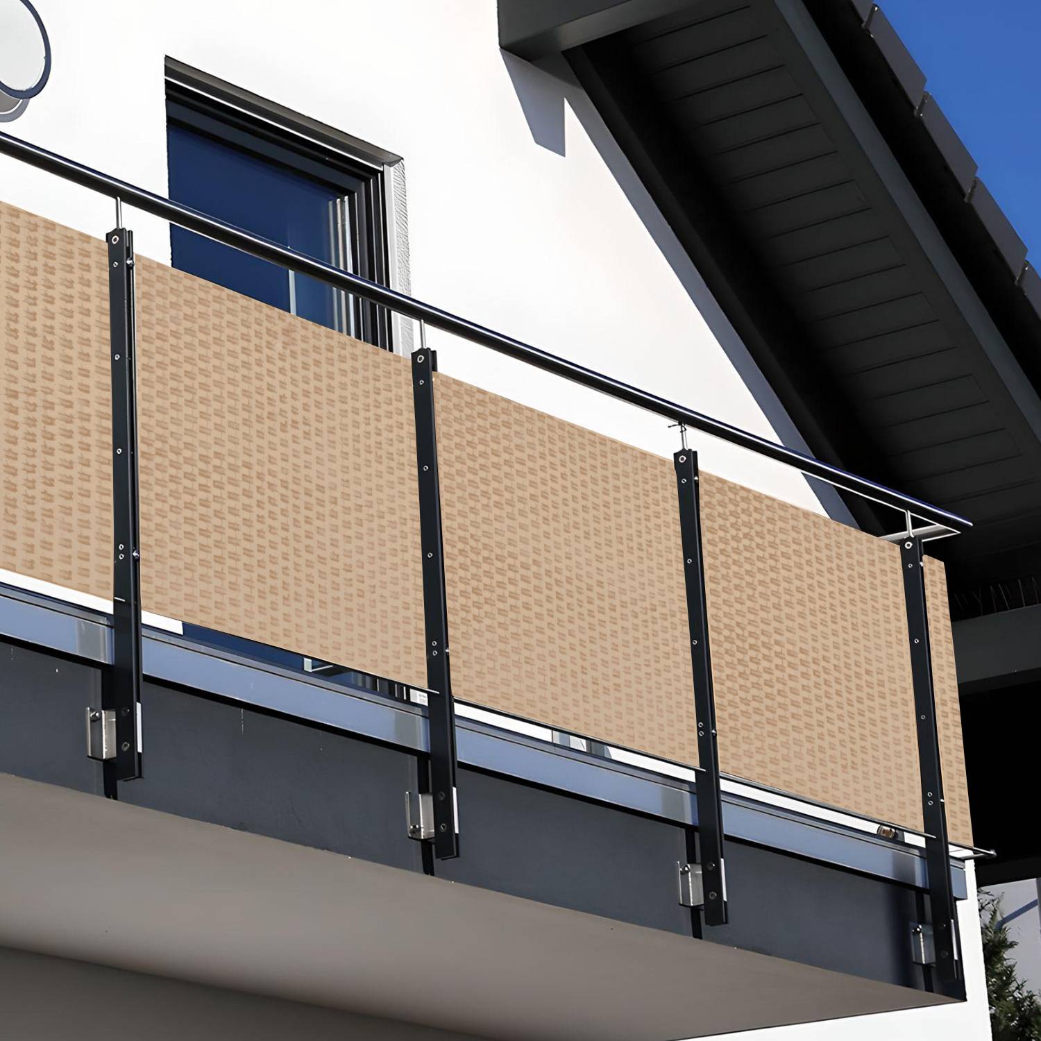 NYVI Polyrattan Balkon Sichtschutz Privafence - Balkonbespannung - 300x90 cm Beige
