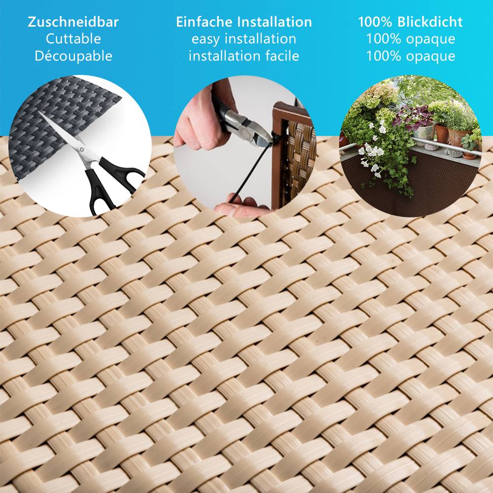 NYVI Polyrattan Balkon Sichtschutz Privafence - Balkonbespannung - 300x90 cm Beige