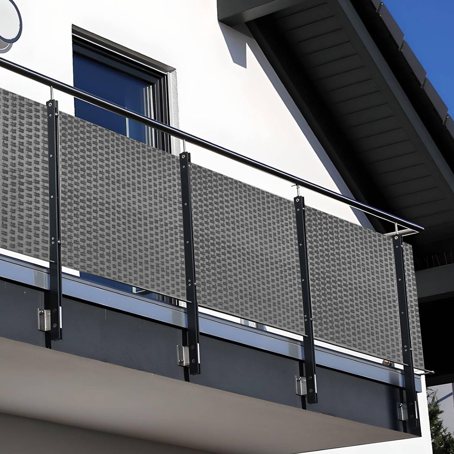 NYVI Polyrattan Balkon Sichtschutz Privafence - Balkonbespannung - 300x100 cm Hellgrau