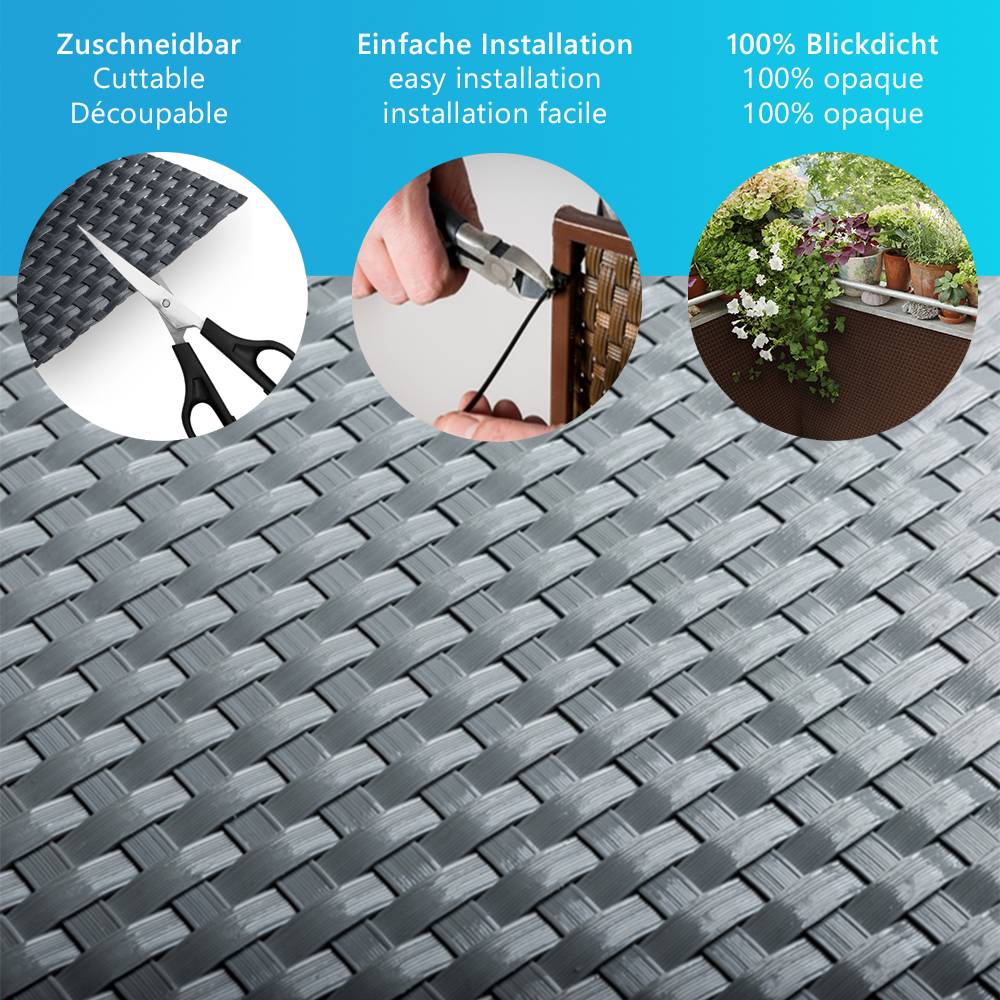 NYVI Polyrattan Balkon Sichtschutz Privafence - Balkonbespannung - 300x100 cm Hellgrau
