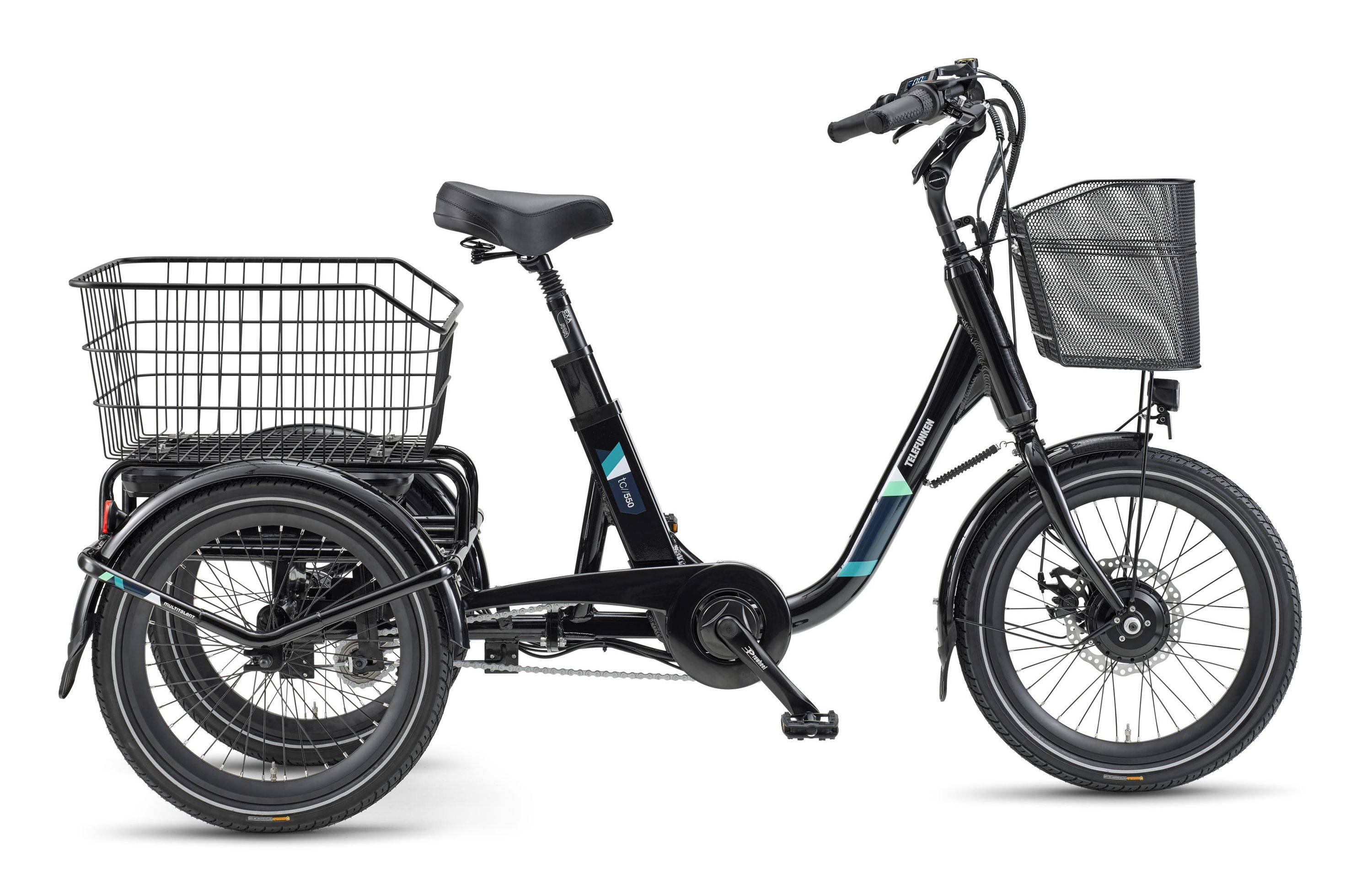 Telefunken TC550 E-Dreirad Elektrofahrrad / Pedelec mit 3-Gang-Nabenschaltung, Fahrradkorb & Seitenschwung, 536,5Wh Akku