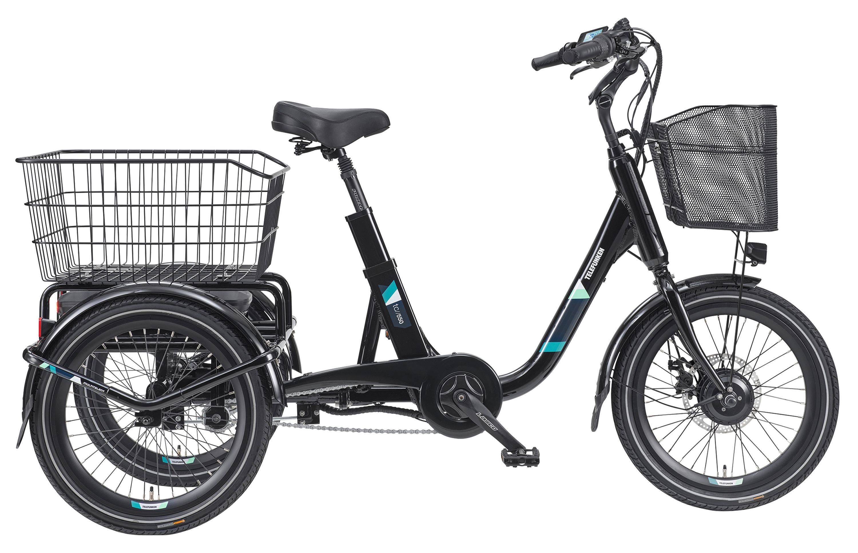 Telefunken TC550 E-Dreirad Elektrofahrrad / Pedelec mit 3-Gang-Nabenschaltung, Fahrradkorb & Seitenschwung, 536,5Wh Akku