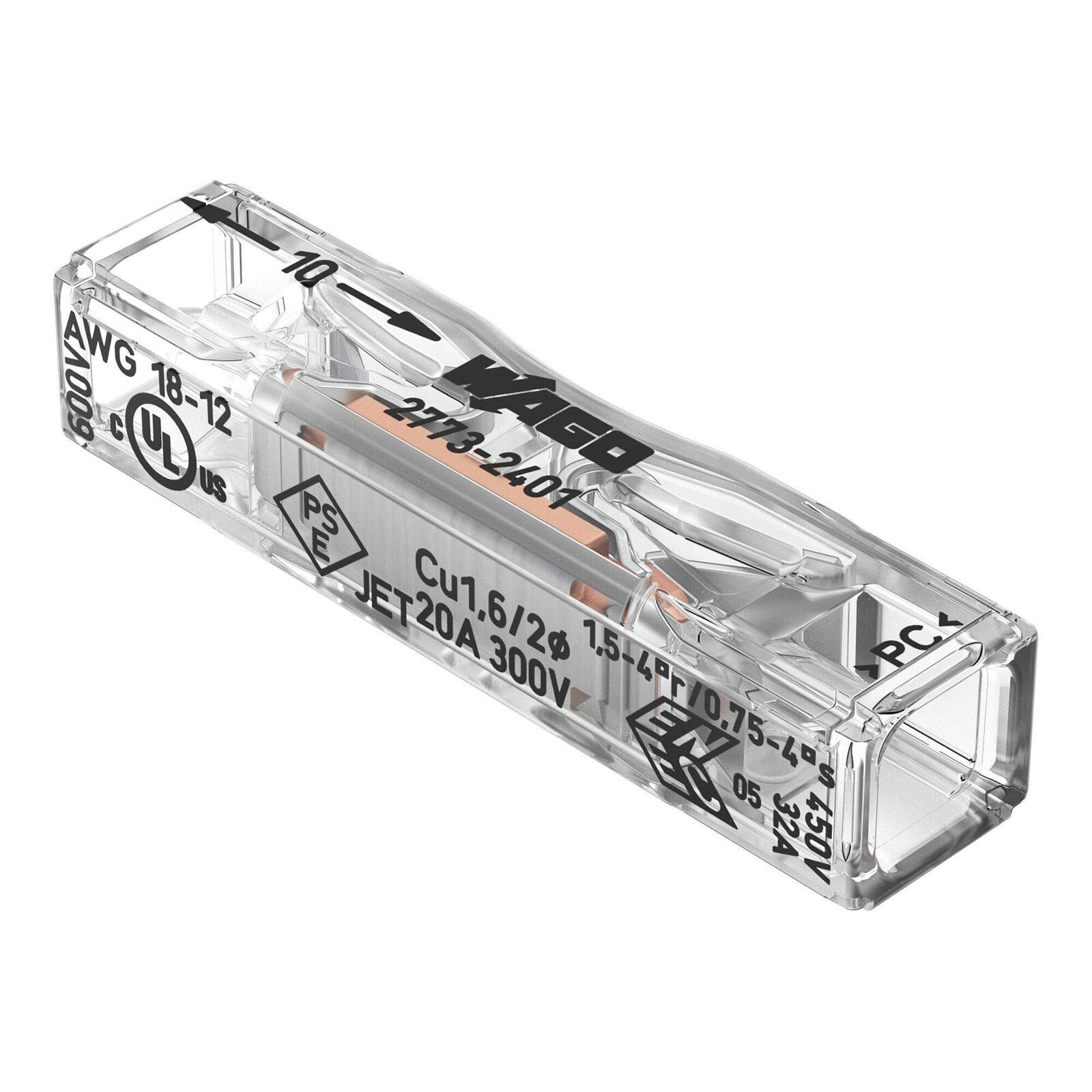 30 Stück Wago 2773-2401 Durchgangsverbinder Steckklemme max. 4 mm²; 2 Leiter; transparent