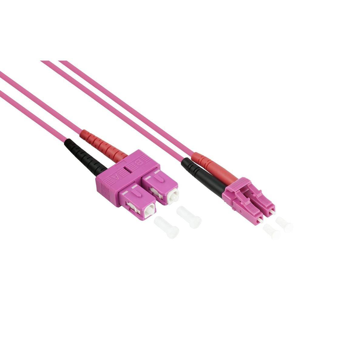 VARIA LWL Patchkabel OM4, Duplex, LC Stecker an SC Stecker, violett, 3m