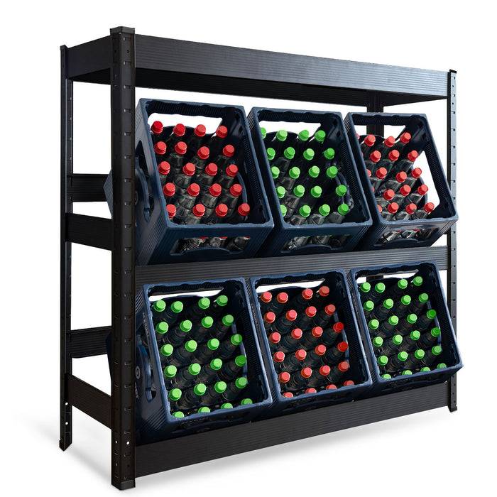 FLOORDIREKT Flaschenkastenständer Osaka - Lagerregal aus pulverbeschichtetem Stahl - 110 x 110 x 30 cm - Mit Ablage