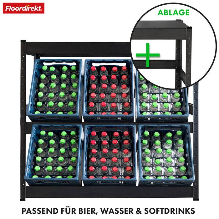 FLOORDIREKT Flaschenkastenständer Osaka - Lagerregal aus pulverbeschichtetem Stahl - 110 x 110 x 30 cm - Mit Ablage