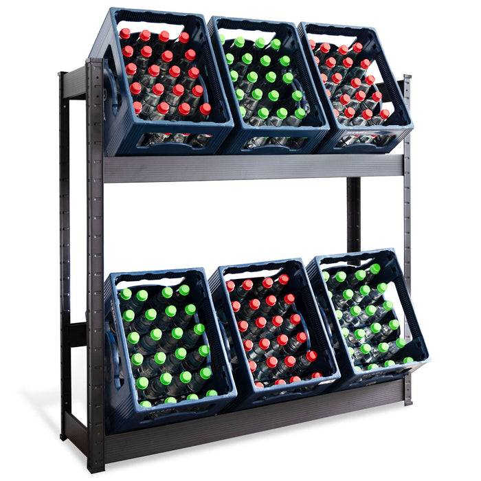 FLOORDIREKT Flaschenkastenständer Osaka - Robustes Lagerregal aus pulverbeschichtetem Stahl - 110 x 110 x 30 cm