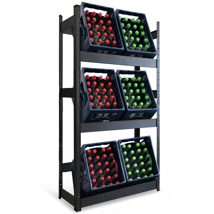 FLOORDIREKT Flaschenkastenständer Osaka - Robustes Lagerregal aus pulverbeschichtetem Stahl - 160 x 80 x 30 cm