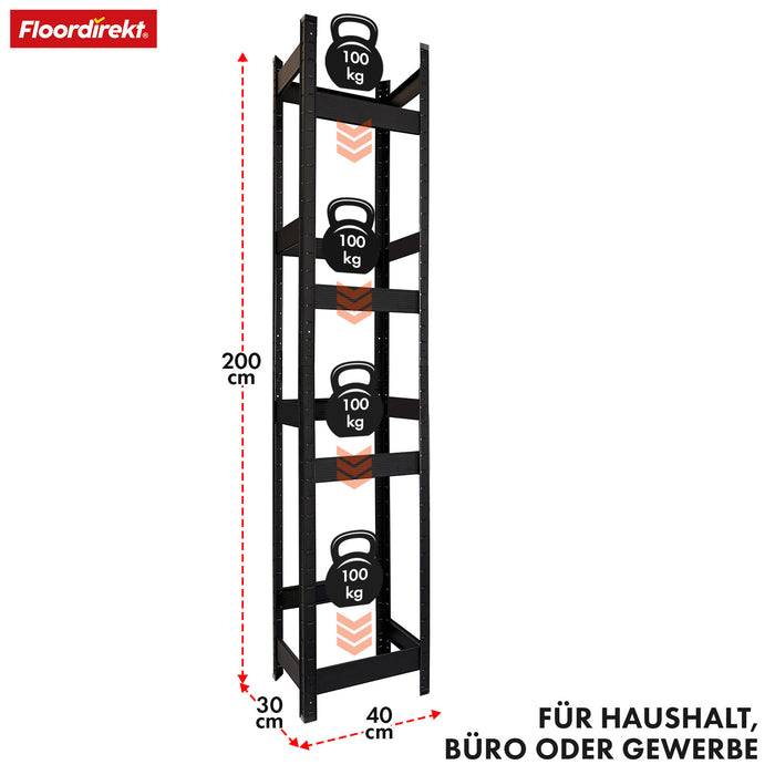 FLOORDIREKT Flaschenkastenständer Osaka - Robustes Lagerregal aus pulverbeschichtetem Stahl - 200 x 40 x 30 cm