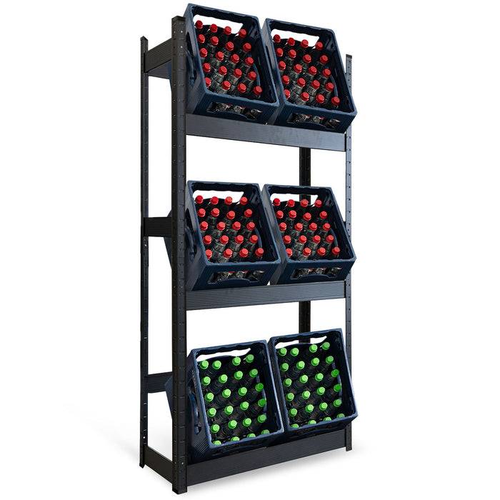 FLOORDIREKT Flaschenkastenständer Osaka - Robustes Lagerregal aus pulverbeschichtetem Stahl - 200 x 80 x 30 cm