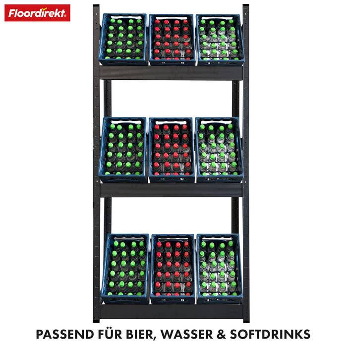 FLOORDIREKT Flaschenkastenständer Osaka - Robustes Lagerregal aus pulverbeschichtetem Stahl - 200 x 80 x 30 cm